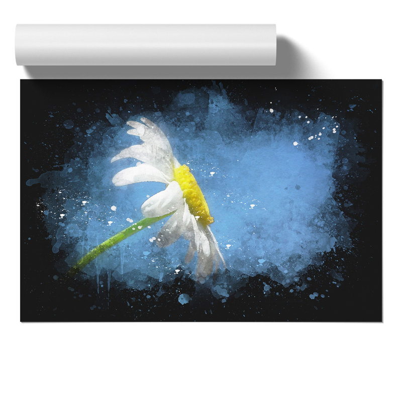 White Daisy Flower Paint Splash - Frameless Print, 42cm H x 59cm W x 0.1cm D