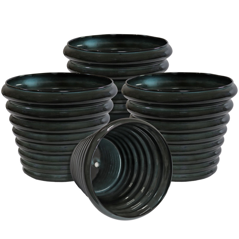 Pot de fleurs d'extérieur rond en métal 12,5 po x 12,5 po x 10,25 po Ralf - vert - ensemble de 4, Vert, 4