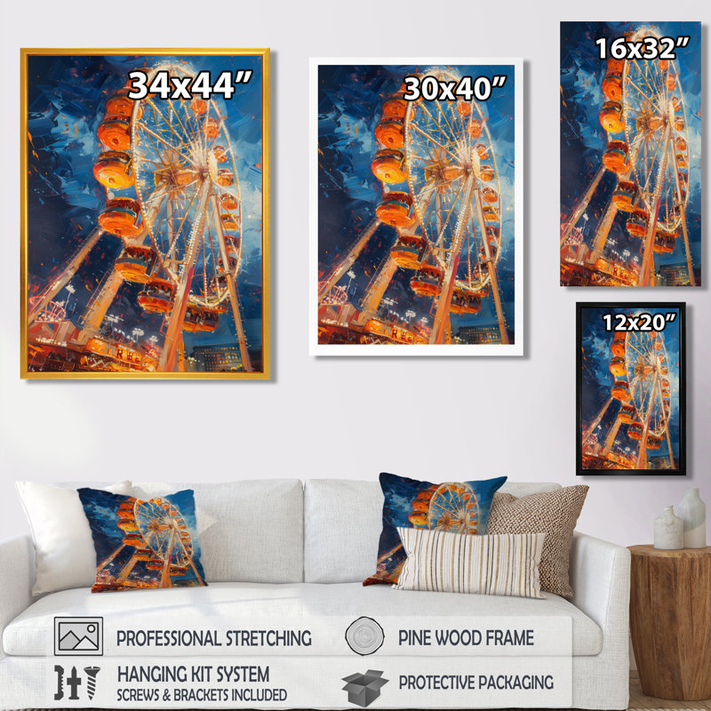 Parc d'attractions jaune et bleu - Art mural, Encadrement argenté, H 12 po x l 20 po