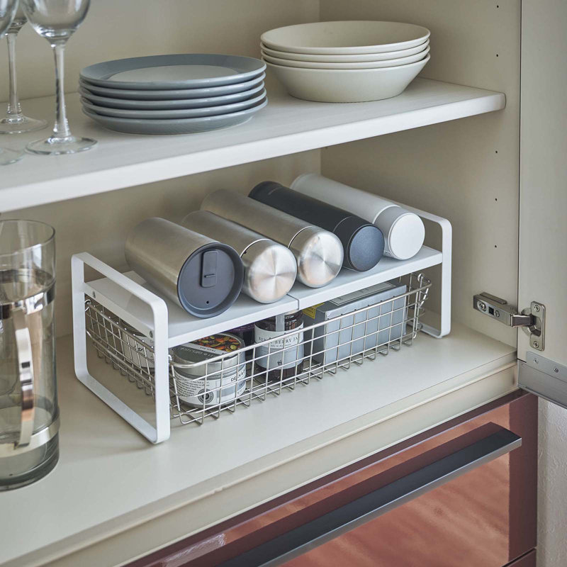 Yamazaki Home Steel Kitchen 2 Tiered Shelf Rack- Expandable Countertop Organizer For Kitchen, Steel, White