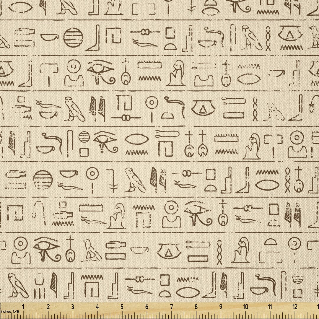 Stoff als Meterware, Dated Hieroglyphics, ägyptisch, Tan Brown