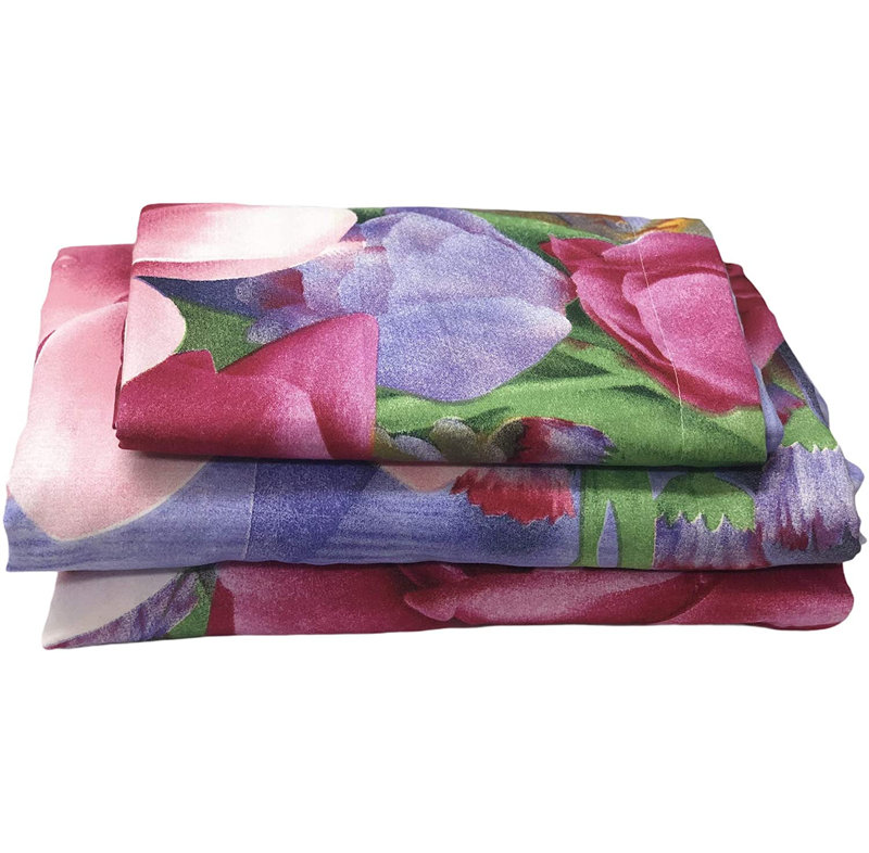 Egyptian Cotton Floral Sheet Set, King Sheet Set with 2 Pillowcases