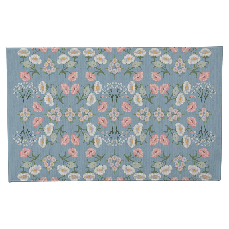 May flowers Non-Skid Bath Mat, 34" L x 21" W, Denim Blue