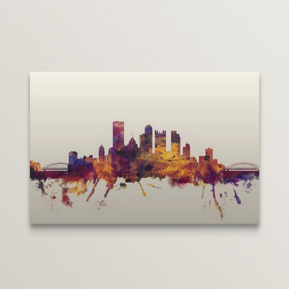 «Pittsburgh Pennsylvania Skyline» par Francy, impression, H 32 po x l 48 po x P 1,5 po, Toile