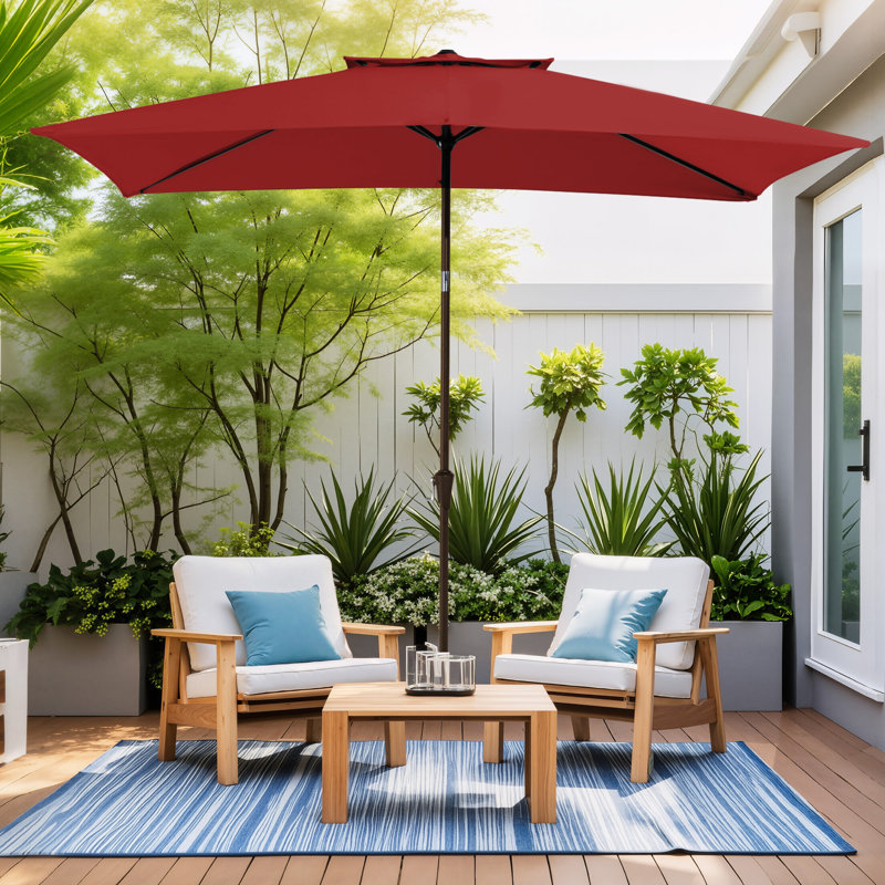 Parasol de marché rectangulaire inclinable 10 pi x 6 pi 5 po Le, Rouge
