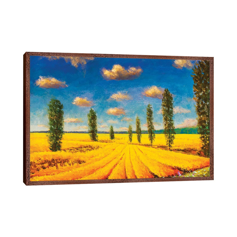 Farm Field Against Background Of Tall Cypress Trees by Valery Rybakow - Painting on Canvas, 66.04cm H x 101.6cm W x 3.81cm D