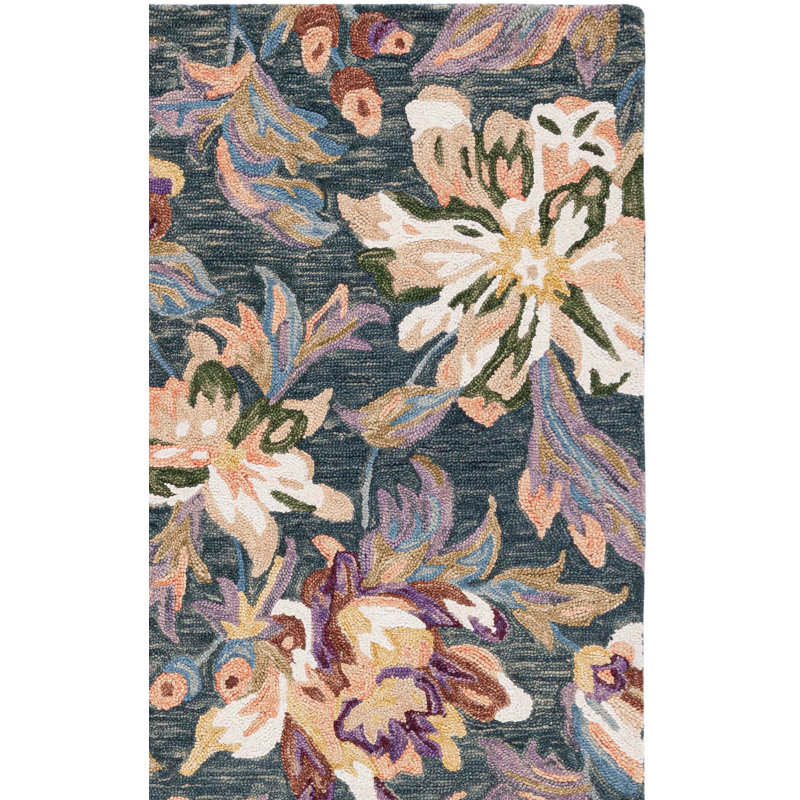 Kannin Hand Tufted Wool/Cotton Floral Rug in Gray/Violet, Rectangle 5' x 8'