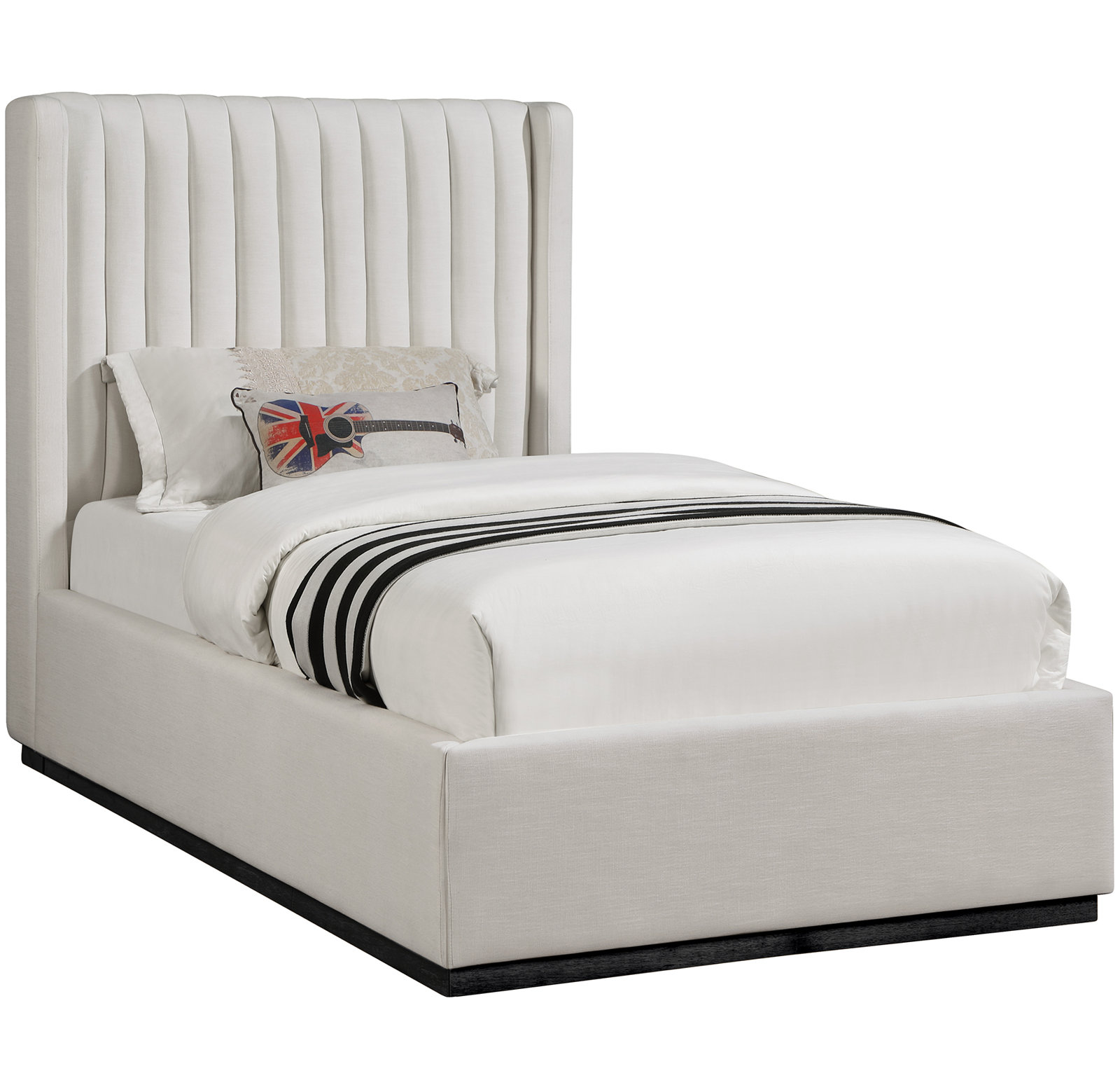 Chamblis Linen Upholstered Bed, Beige Linen Textured Fabric, Twin
