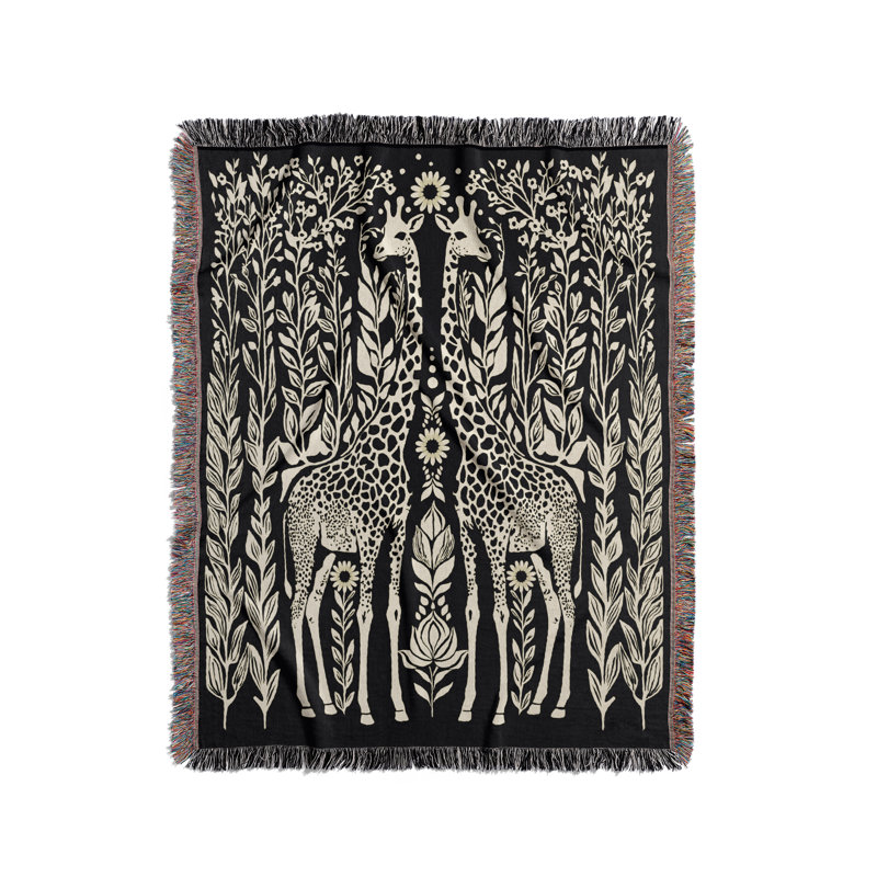 Jeté en mélange de coton Josu Giraffe, L 70 po x l 50 po, Noir / blanc cassé
