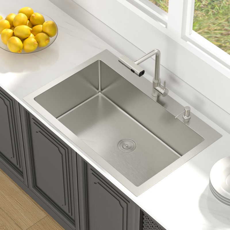 30" L x 22" W Drop-in Kitchen Sink 16 Gauge Stainless Steel Single Bowl Kitchen Sink with Kitchen Faucet Sink
