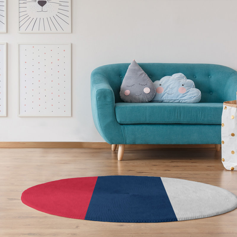 Tapis rouge/bleu marine, Rond 5 pi