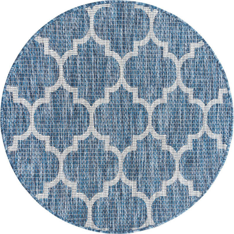 Outdoor Preen Area Rug Navy Color, Round 3'3"