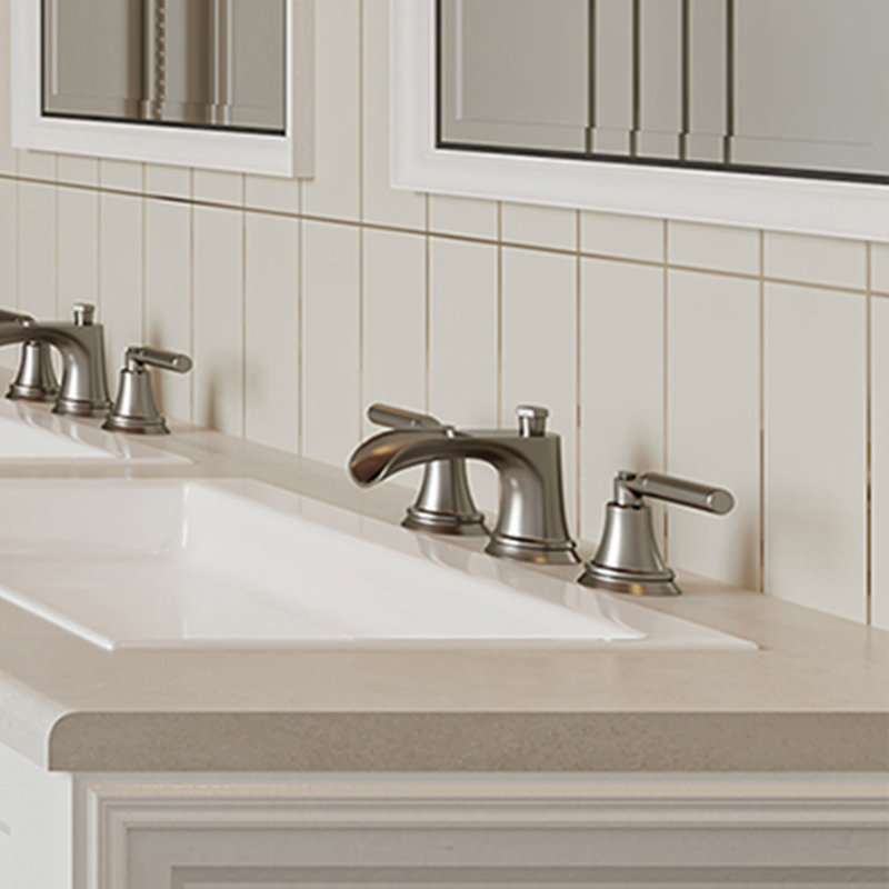 8 Inch Widespread Bathroom Faucet With Drain Assembly 3 Hole Waterfall Bathroom Sink Faucets Brass Two Handle Bathroom Vanity Taps