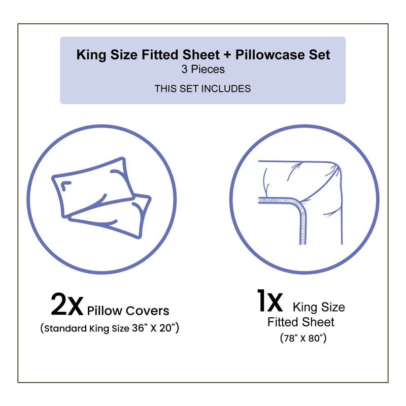 Ambesonne Fitted Sheet & Shams, King Sheet Set with 2 Pillowcases, Laurel Green/White Floral