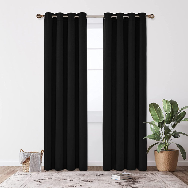 Makua Room Darkening Curtain Pair, 52" W x 108" L, Black
