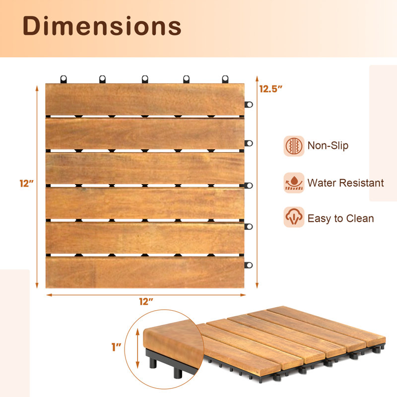 12.5'' L x 12.5'' W Solid Wood Interlocking Deck Tile in Natural