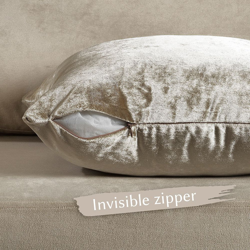 Housse de coussin en velours brillant, Beige, Rectangular 12"H x 20"W