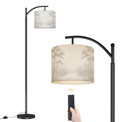 Arc Floor Lamp Serene Foggy Landscape Trees Gentle River Soft Tones Floor Lamps with Remote LED Lights Adjustable Lamp Shades Tall Standing Lamps for Reading Office Living Room