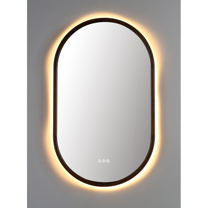Zen LED Mirror, Walnut, Oval, 39.37" x 23.62"
