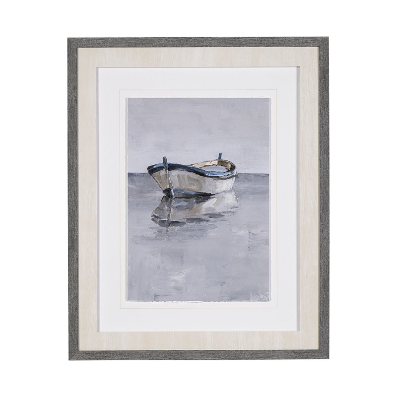 «Boat on the Horizon II» par Ethan Harper, reproduction d'art encadrée et texturée encadrée sous verre