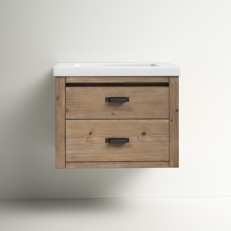 Kane 24" Weathered Fir Floating Bathroom Vanity with Ceramic Sink