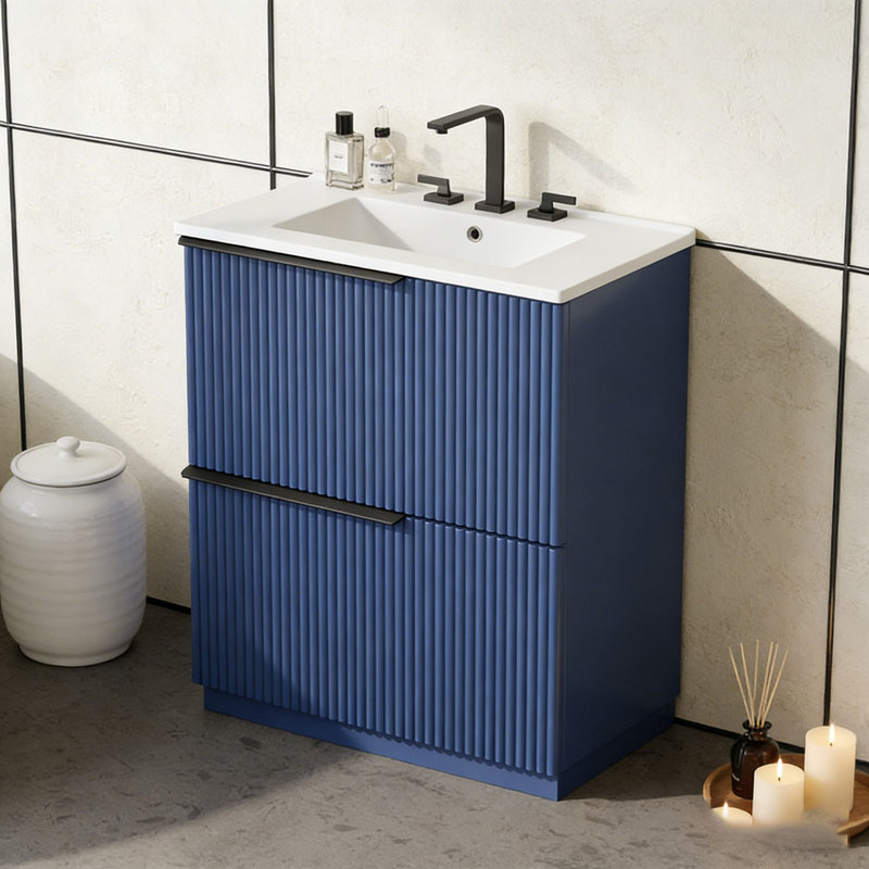 Meuble-lavabo 30 po avec lavabo en céramique, Bleu