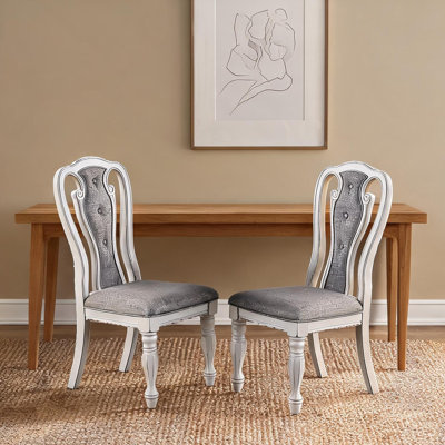 Ensemble de 2 chaises d'appoint capitonnées en tissu, structure en bois massif, revêtement blanc, dossier capitonné pour la salle à manger