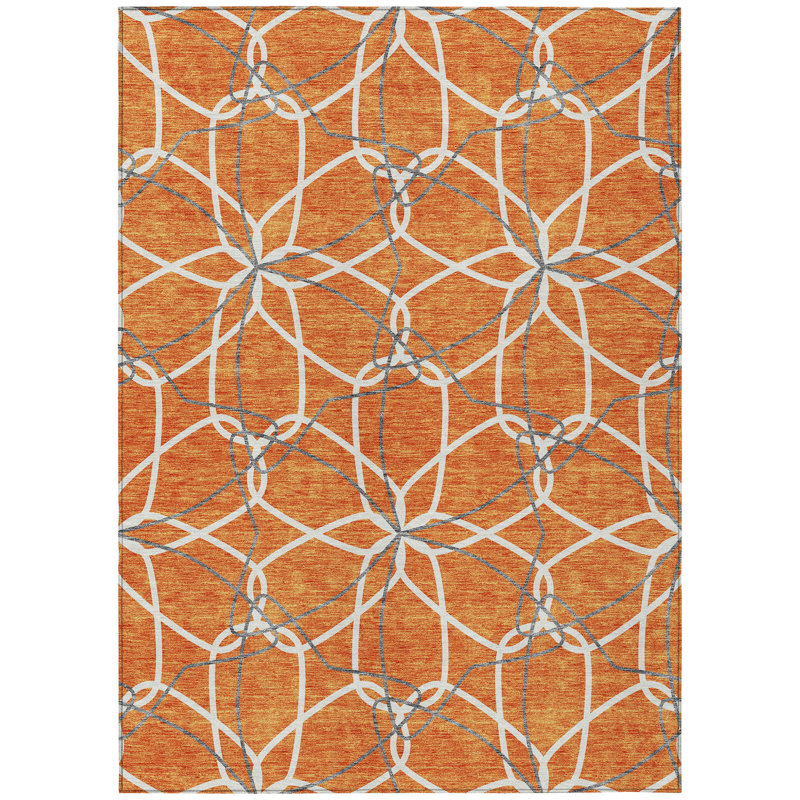 Tapis extérieur lavable à motif géométrique orange et ivoire 3 pi x 5 pi