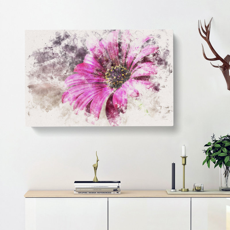 Purple Daisy Watercolour - Wrapped Canvas, 35cm H x 50cm W x 3cm D