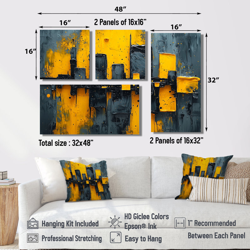 «Cityscape Geometric Pulse II - Cityscapes», art mural 4 pièces, Toile tendue, Ne s’applique pas