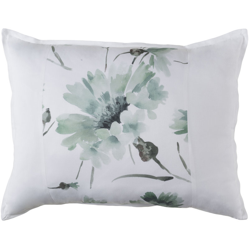 Minerva Cotton Floral Sham Set, White/Light Gray/Green, Standard