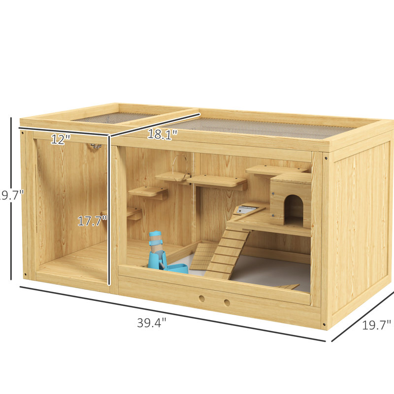 Grand hamster en bois - multicouche, avec balançoires à bascule, bouteille d'eau, plateau coulissant, plateau ouvert pour les hamsters nains et la maison