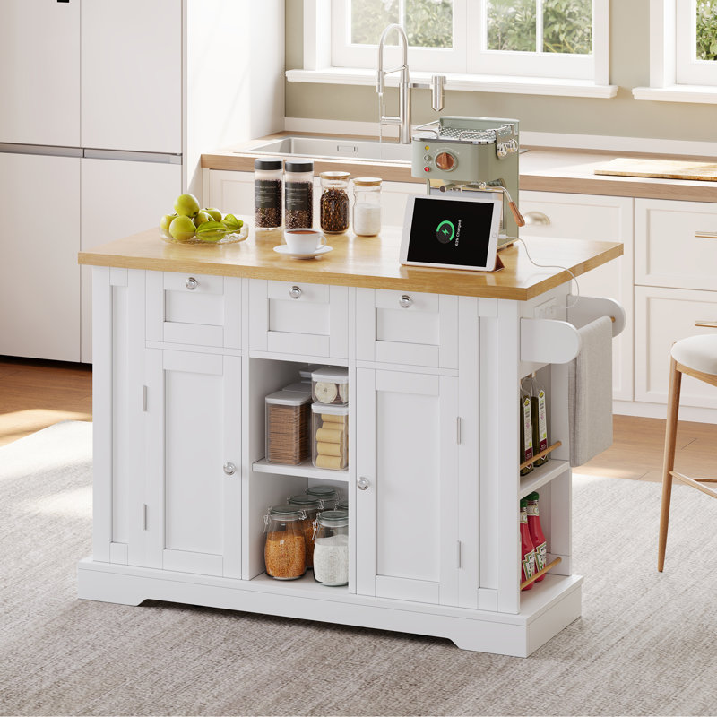 Wood Kitchen Island, White