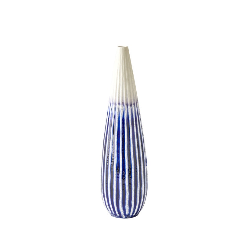 Vase de table en céramique Furrow, H 14 po x l 4 po x P 4 po, Bleu foncé