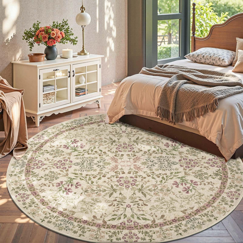 Floral Machine Washable Area Rug, Round 8'