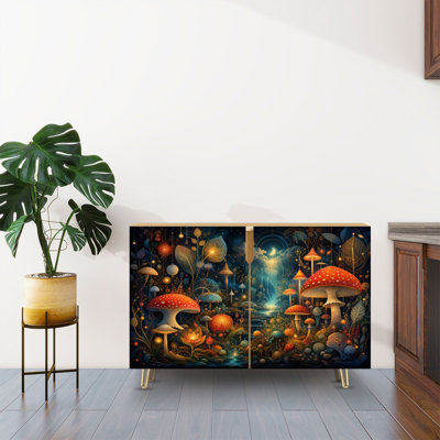 Buffet Buffet avec rangement forêt rougeoyant champignon mystique ciel nocturne avec 2 portes pour le salon et la cuisine