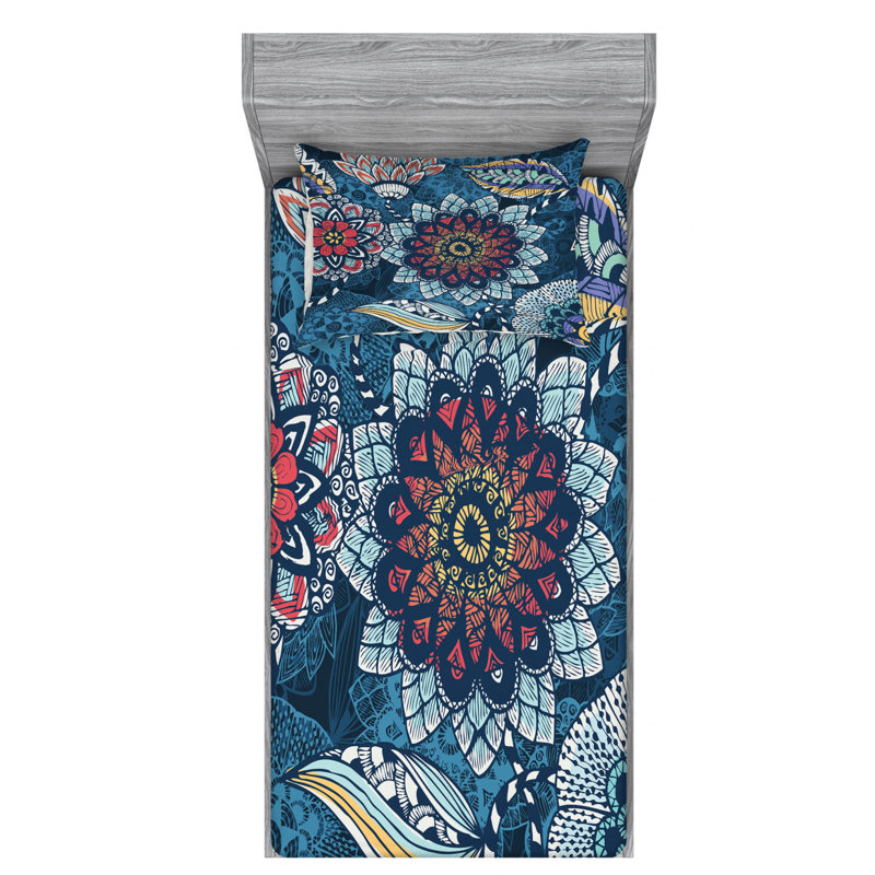 Microfiber Floral Sheet Set, Twin XL Sheet Set with Fitted Sheet