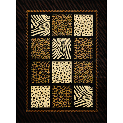 2.49 Lb Black Multi Animal Print Area Rug, Rectangle Shape, Wild Style, Machine-woven, 100% Polypropylene With Jute Backing, Stain , 0.39” Pile For Under Furniture 2 Ft. X 3 Rug Zebra, Leopard, Tiger
