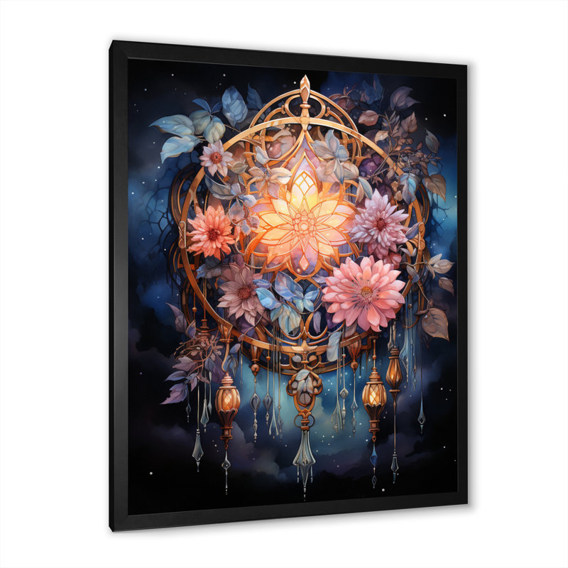 «Zatara Yellow Dreamcatcher Dusks Embrace», reproduction sur toile, H 44 po x l 34 po x P 1,5 po, Cadre photo noir