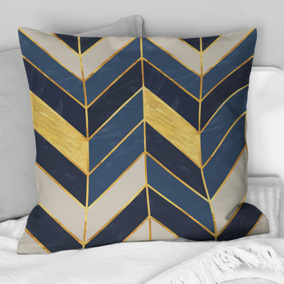 Coussin Mid-Century à chevrons bleu marine I
