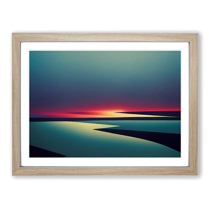 Abstract Ocean Scene - Single Picture Frame Print, Oak, 25cm H x 34cm W x 2cm D