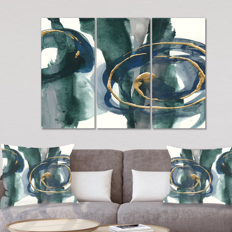 Mettalic Indigo and Gold III - 3 pièces, reproduction d'art sur toile tendue, H 40 po x l 60 po x P 1 po