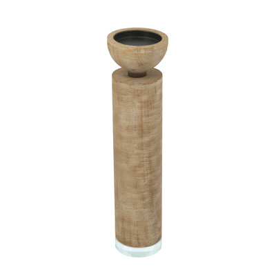 Brown Wooden Candle Holder With Glass Base