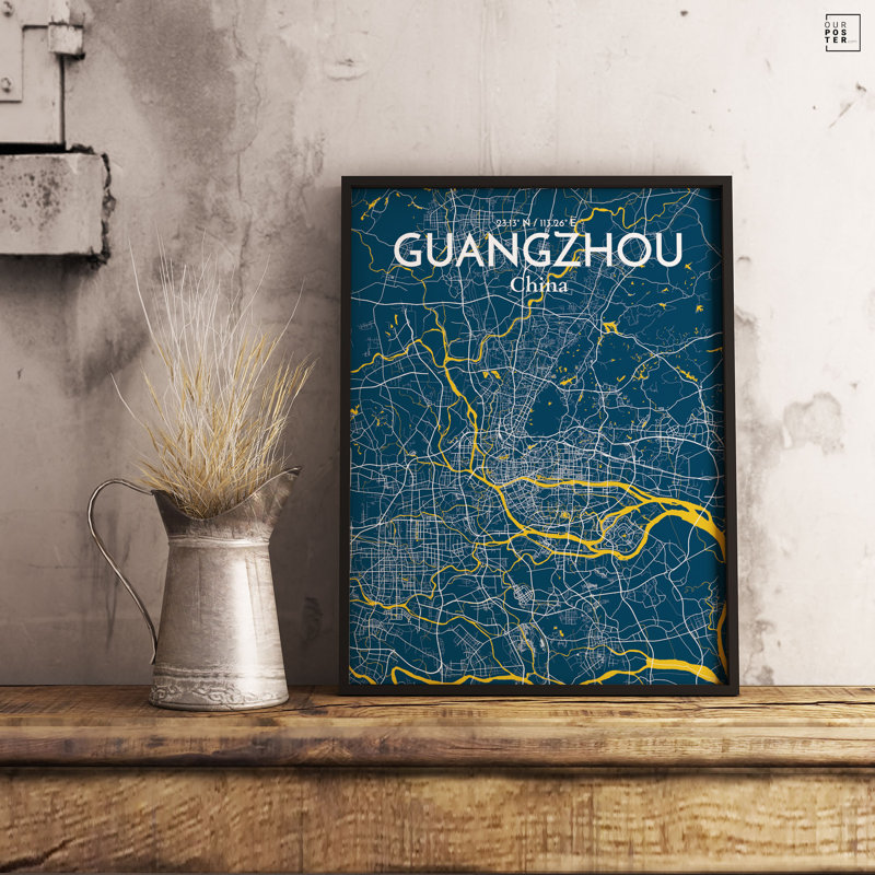 « guangzhou city map », reproduction d’impression sur affiche, H 24 po x l 18 po