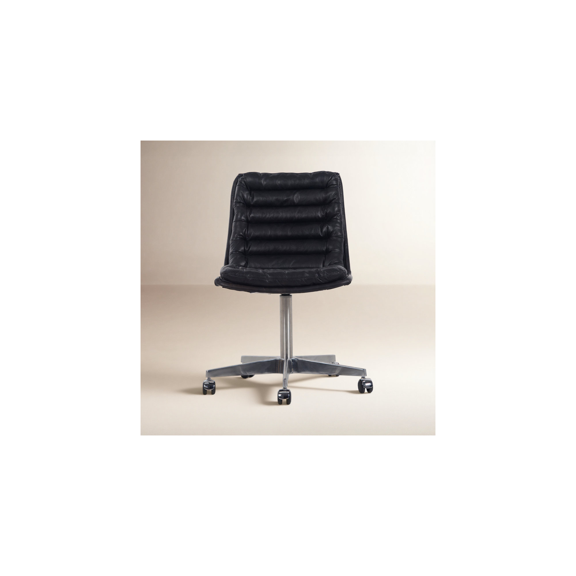 Delmy Swivel Office Chair, Rider Black Genuine Leather