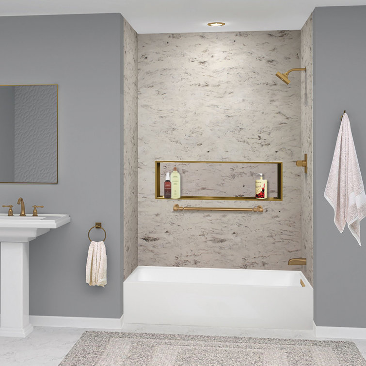 Transolid Unity AFR 60-in x 32-in x 17-in Alcove Acrylic Bathtub Kit With Right Hand Drain, White/Champagne Bronze