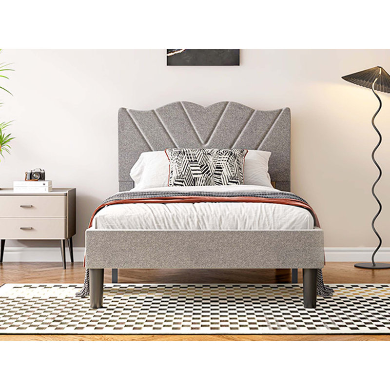 Lit plateforme en tissu d'ameublement, Gris