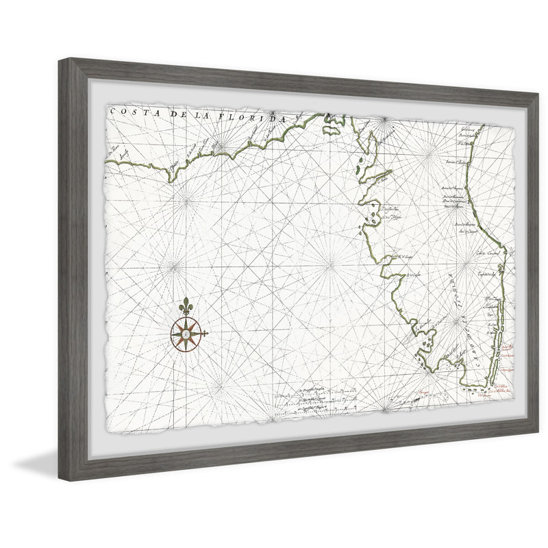 Vintage Map of Florida 1639 - Reproduction d'art graphique sur papier encadré, H 8 po x l 12 po x P 1,5 po
