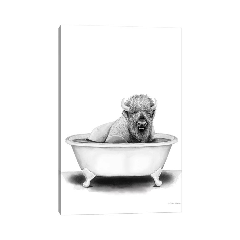 Bison In Tub by Rachel Nieman - Print on Canvas, Wrapped Canvas, 45.72cm H x 30.48cm W x 1.91cm D