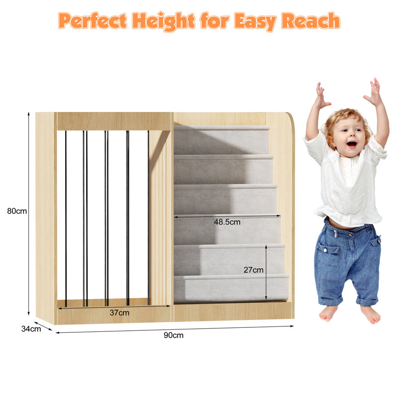 Johnson Kids Bookcase & Toy Storage Organiser – 5-Tier Shelf With Plush Toy Storage, Elastic Rope, Toddler Children’s Bookshelf For Bedroom, Playroom Or Classroom